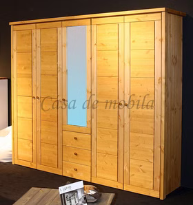 Massivholz Kleiderschrank mit Spiegeltür 264x224x62cm RAUNA 5türig Kiefer massiv gelaugt geölt Casa de mobila Goslar Massivholz Kleiderschrank mit Spiegeltür 264x224x62cm RAUNA 5türig Kiefer massiv gelaugt geölt Casa de mobila Goslar