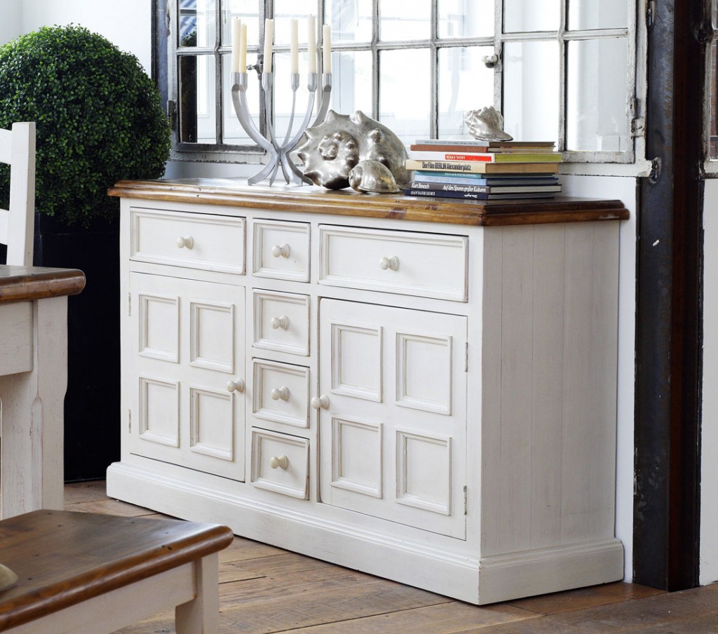 Massivholz Sideboard Anrichte Vintage Look Kommode Kiefer Weiss Honig Massivholzmoebel Experte