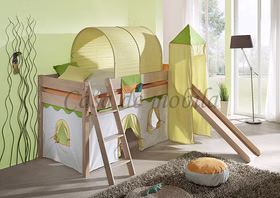 Massivholz Hochbett 210x111x217cm HANNOVER Buche massiv natur lackiert mit Rutsche Casademobila Goslar