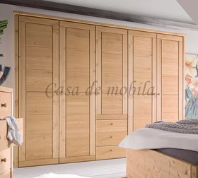 Kleiderschrank 264x224x62cm 5 Holztüren 3 Schubladen Kassettenfront Kiefer massiv Kleiderschrank 264x224x62cm 5 Holztüren 3 Schubladen Kassettenfront Kiefer massiv