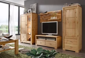 Wohnzimmermöbel Kiefer gelaugt geölt Vitrinenschrank Wandboard TV-Kommode Hochschrank Massivholz Wohnzimmerschrank mit 1 glasür GULDBORG 100x166x43cm Kiefer massiv Gelaugt geölt Casa de mobila Goslar
