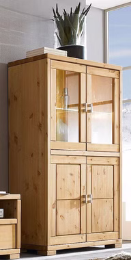 Massivholz schrank halbhoch mit glastüren GULDBORG 100x166x43cm Kiefer massiv gelaugt geölt Casa de mobila Goslar