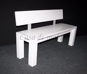 Sitzbank 180x86x47cm mit Rückenlehne Kiefer massiv weiß lasiert