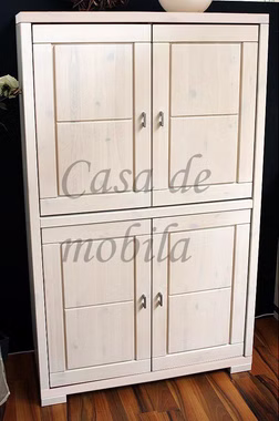 Massivholz Geschirrschrank mit 4 Holztüren Guldborg 100x166x43cm Kiefer massiv weiß lasiert, V148-30 Casa de mobila Goslar