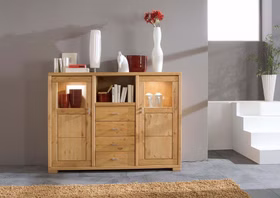 Esszimmerschrank mit Schubladen 168x127x43cm GULDBORG Kiefer massiv eichefarben gelaugt geölt casademobila Goslar