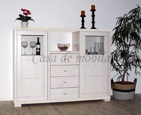 Massivholz Geschirrschrank halbhoch 168x127x43cm GULDBORG Kiefer massiv weiß lasiert Casa de mobila Goslar