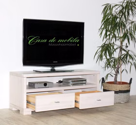 Massivholz TV-Kommode mit 2 Schubfächern 120x51x43cm GULDBORG Kiefer massiv weiß lasiert Casa de mobila Goslar Massivholz TV-kommode mit schubladen 120x51x43cm GULDBORG Kiefer massiv weiß lasiert Casa de mobila Goslar