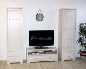 Wohnwand Kiefer weiß lasiert TV Kommode Hochschränke Massivholz TV-Möbel 120x51x43cm GULDBORG Kiefer massiv weiß lasiert Casa de mobila Goslar