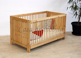 Babybett mit verstellbarem Lattenrost 70x140 GULDBORG Kiefer massiv gelaugt geölt Casa de mobila Goslar