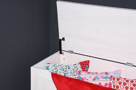 Massivholz Deckeltruhe 120x45x43cm GULDBORG Kiefer massiv weiß lasiert Casademobila Goslar