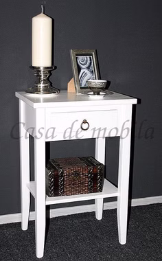 Massivholz Beistelltisch Konsolentisch Blumentisch weiss lackiert mit Ablage und Schublade Massivholz Beistelltisch Konsolentisch Blumentisch weiss lackiert mit Ablage und Schublade