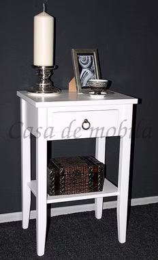 Nachttisch Nachtschrank Nachtkonsole mit Ablage und Schublade aus Massivholz in weiss Nachttisch Nachtschrank Nachtkonsole mit Ablage und Schublade aus Massivholz in weiss