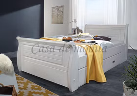 Schubladenbett Bett Landhaus 100x200cm NEAPEL Kiefer massiv weiß Casademobila Goslar