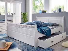 Bett mit Schubladen NEAPEL 140x200cm Kiefer massiv weiß gewachst Casa de mobila Goslar