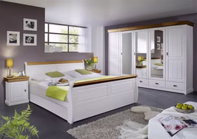 Massivholz Schlafzimmer-doppelbett Landhaus Neapel Kiefer massiv weiß honig casademobila Goslar