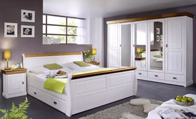 Massivholz Schlafzimmer Set 4-teilig Neapel Kiefer massiv weiß honigfarben lackiert Casa de mobila Goslar