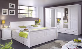 Massivholz Schlafzimmer Set komplett 4-teilig Neapel Kiefer massiv weiß gewachst Casa de mobila Goslar Massivholz Schlafzimmer Set komplett 4-teilig Neapel Kiefer massiv weiß gewachst Casa de mobila Goslar