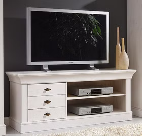TV-Lowboard mit schubladen 143x59x45cm BERGEN Kiefernholz weiß lasiert Massivholz TV-Lowboard mit schubladen 143x59x45cm BERGEN Kiefer massiv weiß lasiert casa de mobila goslar