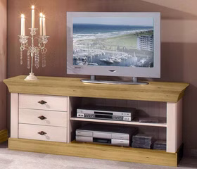 TV-Lowboard 143x59x45cm BERGEN Kiefer massiv weiß / gelaugt geölt Casa de mobila Goslar