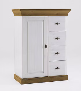 Massivholz Hochkommode mit schubladen 88x117x45cm BERGEN Kiefer massiv weiß gelaugt geölt Casademobila Goslar