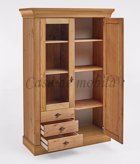 Vitrinenschrank 108x163x45cm BERGEN Kiefer massiv gelaugt geölt Küchenschrank 108x163x45cm BERGEN landhaus Kiefer massiv bernsteinfarben lackiert Casa de mobila Goslar