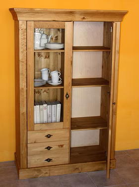 Geschirrschrank 108x163x45cm BERGEN Kiefer massiv Vitrinenschrank 108x163x45cm BERGEN Kiefer massiv gelaugt geölt