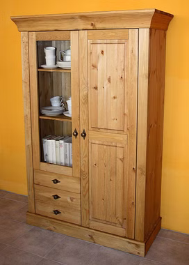 Geschirrschrank 108x163x45cm BERGEN Kiefer massiv Vitrinenschrank 108x163x45cm BERGEN Kiefer massiv gelaugt geölt
