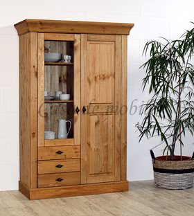 Geschirrschrank 108x163x45cm BERGEN Kiefer massiv Vitrinenschrank 108x163x45cm BERGEN Kiefer massiv gelaugt geölt Casa de mobila Goslar