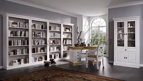einrichtungsbeispiel Massivholz Büro-schreibtisch 143x77x65cm BERGEN Kiefer massiv 2farbig weiß / gelaugt geölt Casa de mobila Goslar