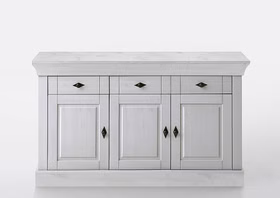 Massivholz schrank 3 türig 143x85x45cm BERGEN landhaus Kiefer massiv weiß lasiert Casa de mobila Goslar