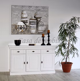 Massivholz Anrichte 3 türig 143x85x45cm BERGEN landhaus Kiefer massiv weiß lasiert Casa de mobila Goslar