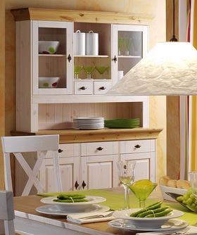 Massivholz Buffetschrank 143x197x45cm BERGEN Kiefer 2farbig weiß / gelaugt geölt