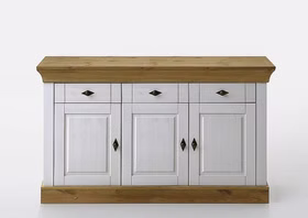 Sideboard 3 türig landhaus 143x85x45cm BERGEN Kiefer massiv 2farbig weiß / gelaugt geölt Casa de mobila Goslar