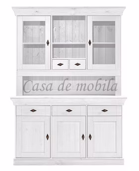 Esszimmerschrank mit aufsatz 143x197x45cm BERGEN Kiefer massiv weiß lasiert Casa de mobila Goslar