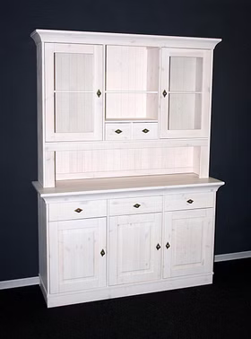 Massivholz Küchenschrank mit aufsatz 143x197x45cm BERGEN Kiefer massiv weiß lasiert Casa de mobila Goslar