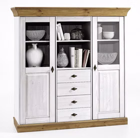 Highboard 2 Glastüren, 4 Schubladen 143x145x45cm BERGEN Kiefer massiv weiß gelaugt geölt Casademobila Goslar Highboard 2 Glastüren, 4 Schubladen 143x145x45cm BERGEN Kiefer massiv weiß gelaugt geölt Casademobila Goslar