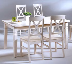 Essgruppe Set mit Tisch 140x90 cm,kiefer weiß lasiert Essgruppe Set 5teilig,Tisch 140x90 cm, weiß lasiert Kiefer massiv Casa de mobila Goslar