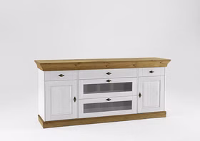Anrichte mit schubladen 185x85x45cm BERGEN Kiefer massiv Geschirrkommode mit glasschubladen BERGEN weiss gelaugt geölt Kiefer massiv Casa de mobila Goslar