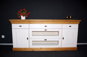 Anrichte mit schubladen 185x85x45cm BERGEN Kiefer massiv Kommode mit glasschubladen BERGEN weiss gelaugt geölt Kiefer massiv Casa de mobila Goslar