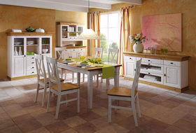 Esszimmer 10teilig Tisch 160x90 6 Stühle Highboard Sideboard Buffetschrank Kiefer massiv 2farbig weiß lasiert / gelaugt geölt Esszimmer 10teilig Tisch 160x90 6 Stühle Highboard Sideboard Buffetschrank Kiefer massiv 2farbig weiß lasiert / gelaugt geölt