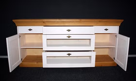 Esszimmer 10teilig Tisch 160x90 6 Stühle Highboard Sideboard Buffetschrank Kiefer massiv 2farbig weiß lasiert / gelaugt geölt Esszimmer 10teilig Tisch 160x90 6 Stühle Highboard Sideboard Buffetschrank Kiefer massiv 2farbig weiß lasiert / gelaugt geölt