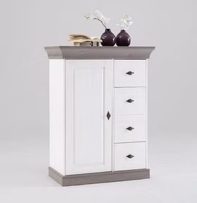 Massivholz Brotschrank 88x117x45cm BERGEN Kiefer massiv 2farbig weiß / grau lackiert Casademobila Goslar