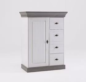 Massivholz Wäscheschrank 88x117x45cm BERGEN Kiefer massiv 2farbig weiß / grau lackiert Casademobila Goslar