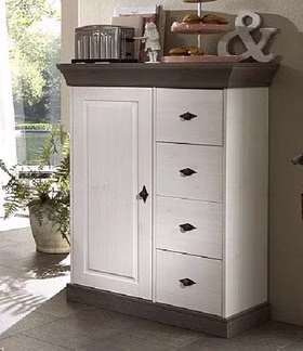 Massivholz Wäschekommode 88x117x45cm BERGEN Kiefer massiv 2farbig weiß / grau lackiert Casademobila Goslar