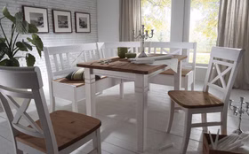 Essgruppe 4teilig FJORD Kiefer massiv 2farbig weiß lasiert / gelaugt geölt Essgruppe 4teilig FJORD Kiefer massiv 2farbig weiß lasiert / gelaugt geölt