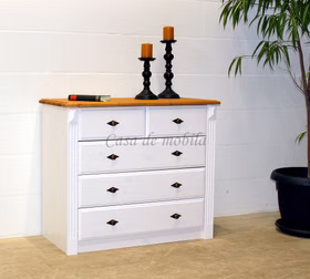 Schlafzimmer-Kommode mit schubladen 101x87x48cm EVA Kiefer massiv weiß lasiert / gelaugt geölt Casa de mobila Goslar