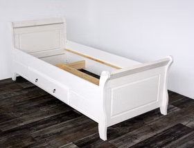 Holzbett mit Schublade landhaus 90x200 cm Eva Kiefer massiv weiß lasiert casademobila Goslar