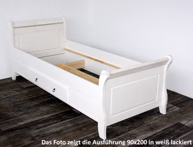Massivholz Bett mit Schubladen Eva 100x200cm Kiefer massiv weiß lasiert Casa de mobila Goslar