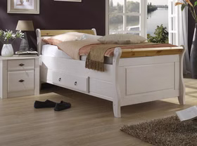 Massivholz bett mit Schublade Eva 90x200cm Kiefer massiv weiß gelaugt geölt Casa de mobila Goslar