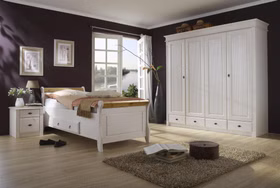 Massivholz Einzelbett mit Schublade Eva 90x200cm Kiefer massiv weiß gelaugt geölt Casa de mobila Goslar
